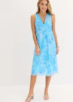 bonprix bonprix Vestidos>Vestido midi con malla Azul pálido estampado