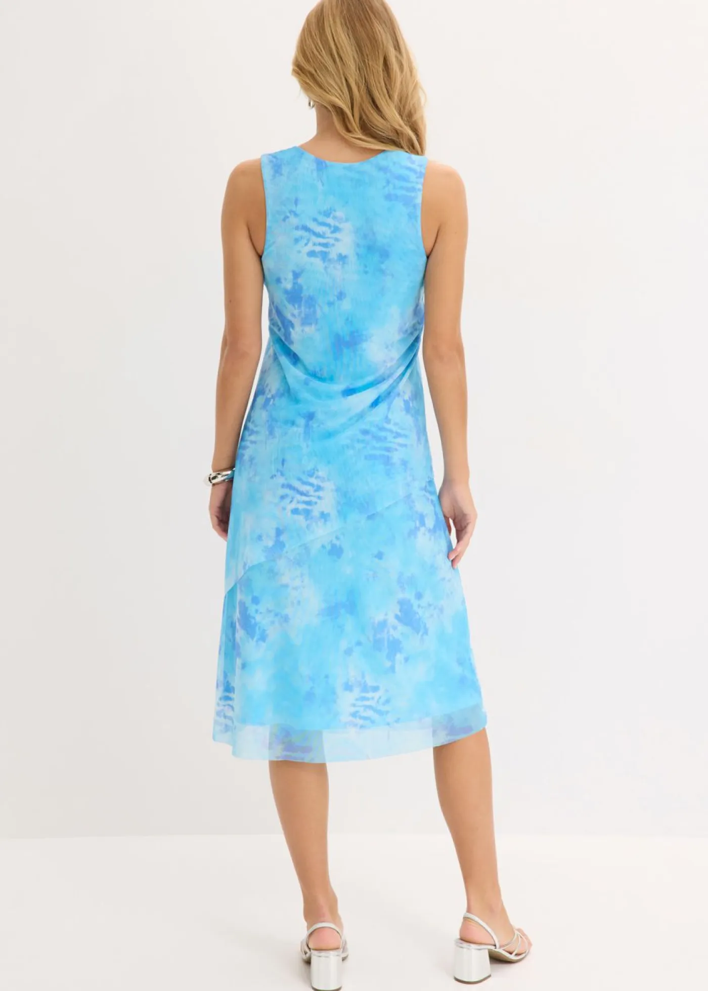 bonprix bonprix Vestidos>Vestido midi con malla Azul pálido estampado