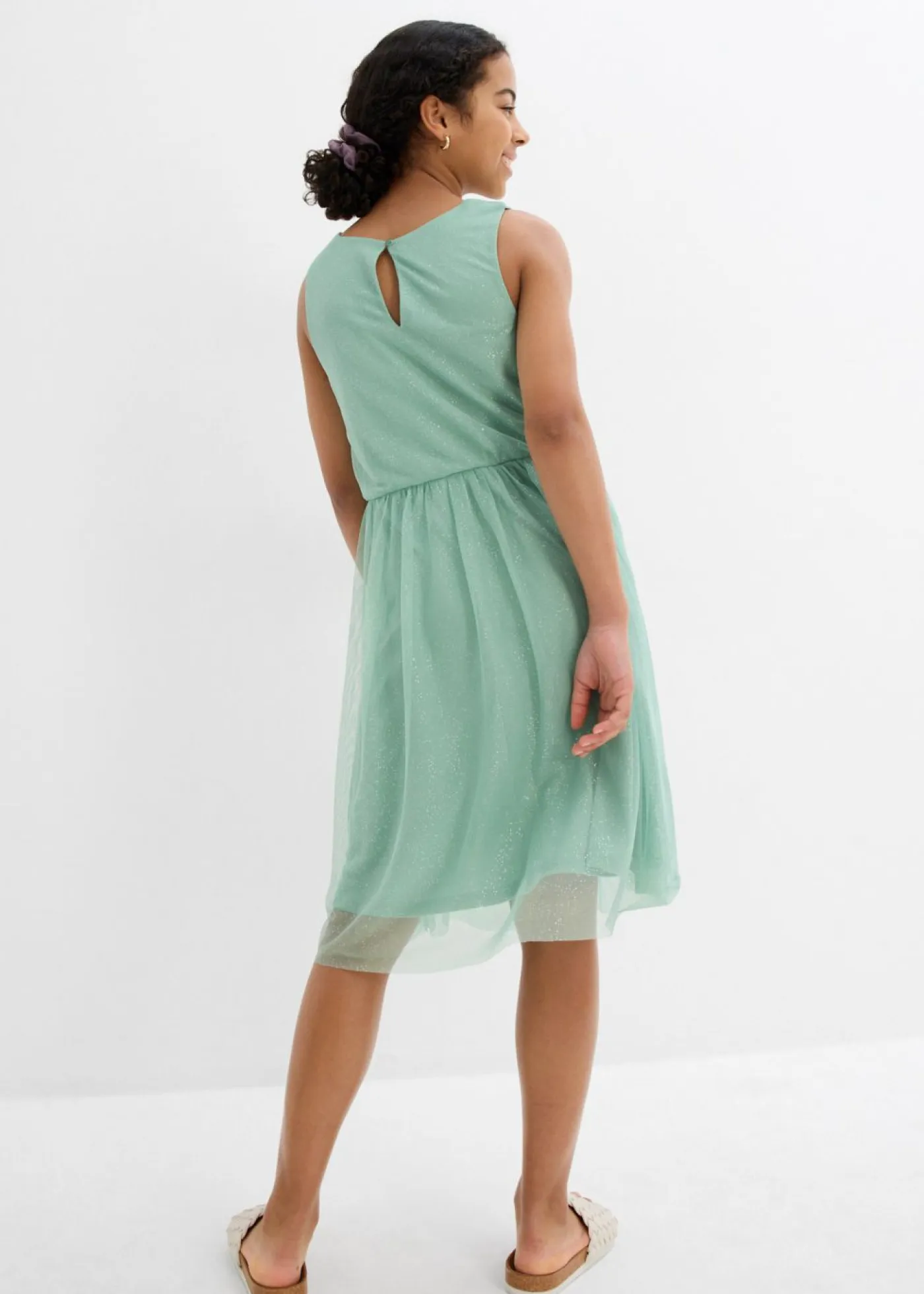 bonprix bonprix Ropa 9 A 16 Años·Vestidos Y Monos>Vestido midi con ribete de encaje Verde pastel