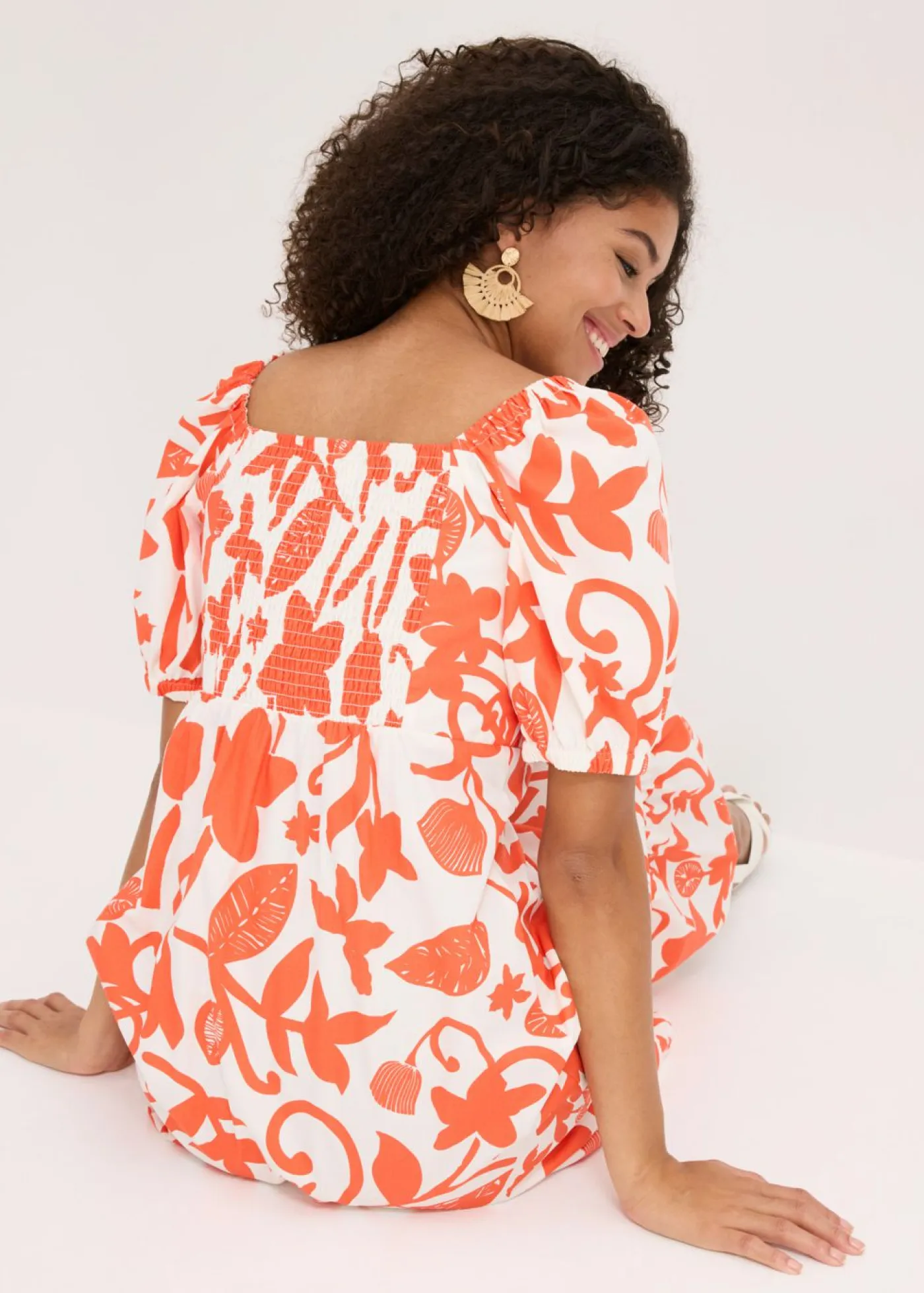 bonprix bonprix Vestidos>Vestido midi de algodón orgánico puro mango-blanco crema