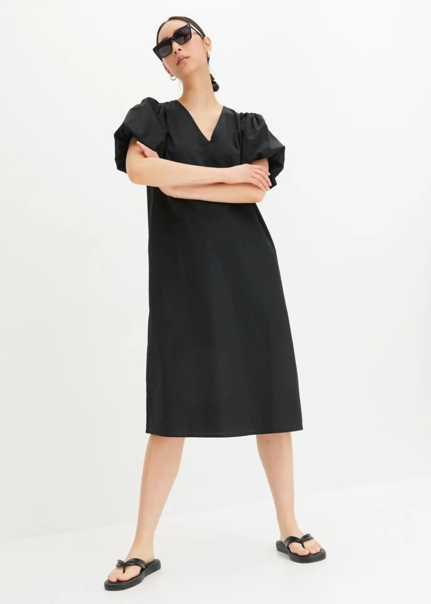 bonprix bonprix Vestidos>Vestido midi de algodón orgánico Negro