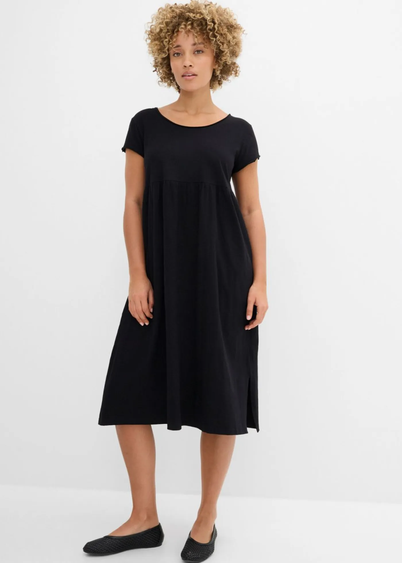 bonprix bonprix Vestidos|Tallas Pequeñas>Vestido midi de algodón orgánico puro Negro