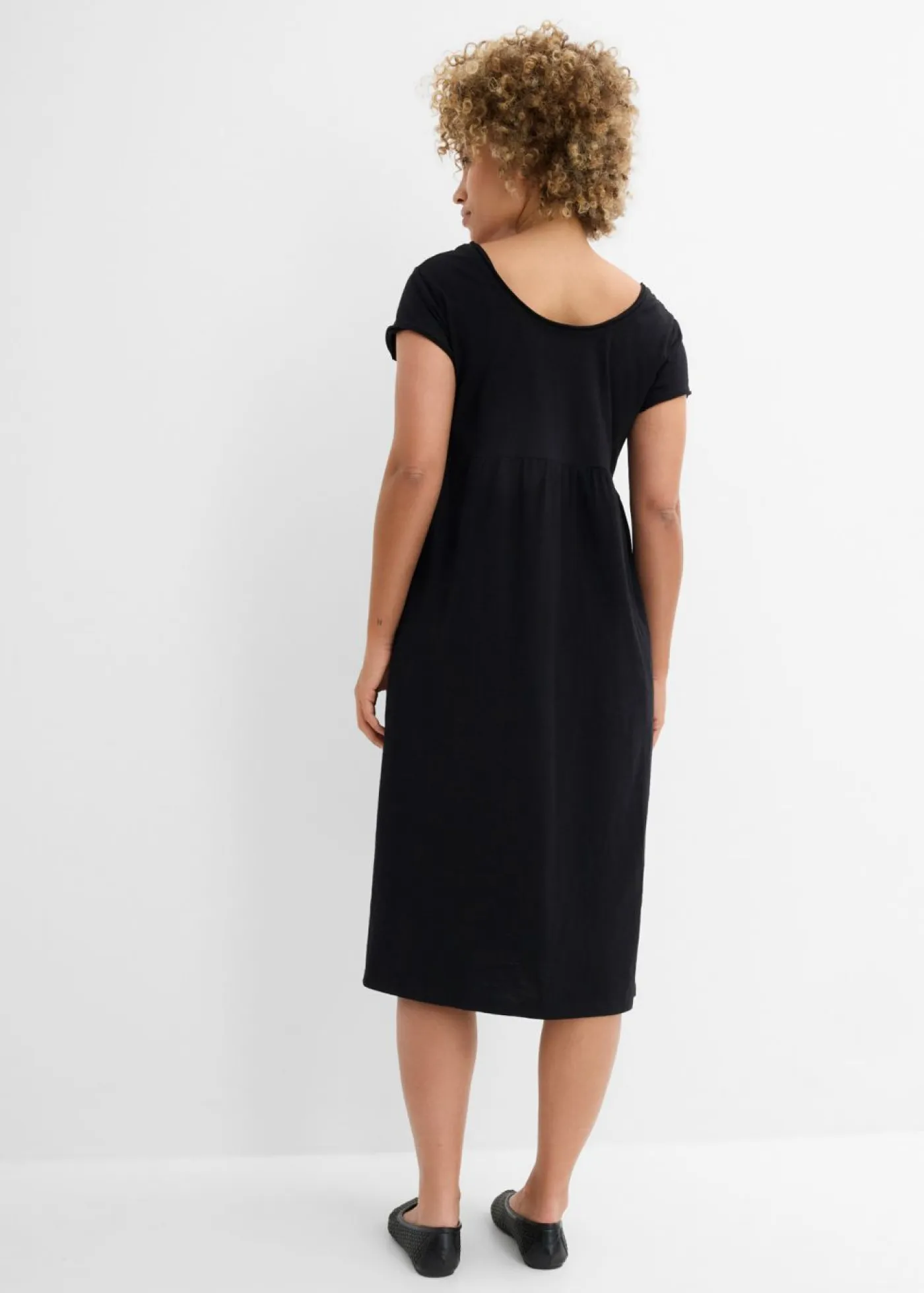 bonprix bonprix Vestidos|Tallas Pequeñas>Vestido midi de algodón orgánico puro Negro