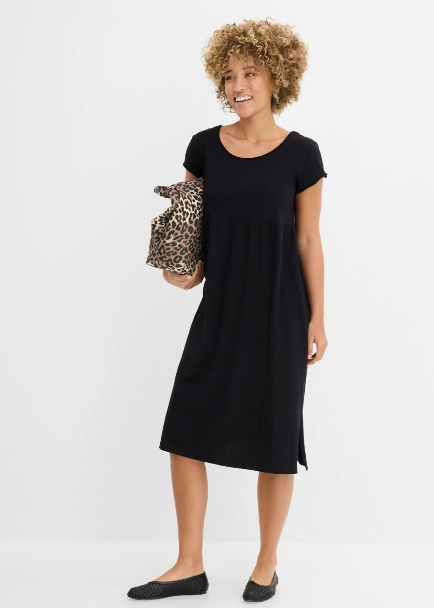 bonprix bonprix Vestidos|Tallas Pequeñas>Vestido midi de algodón orgánico puro Negro