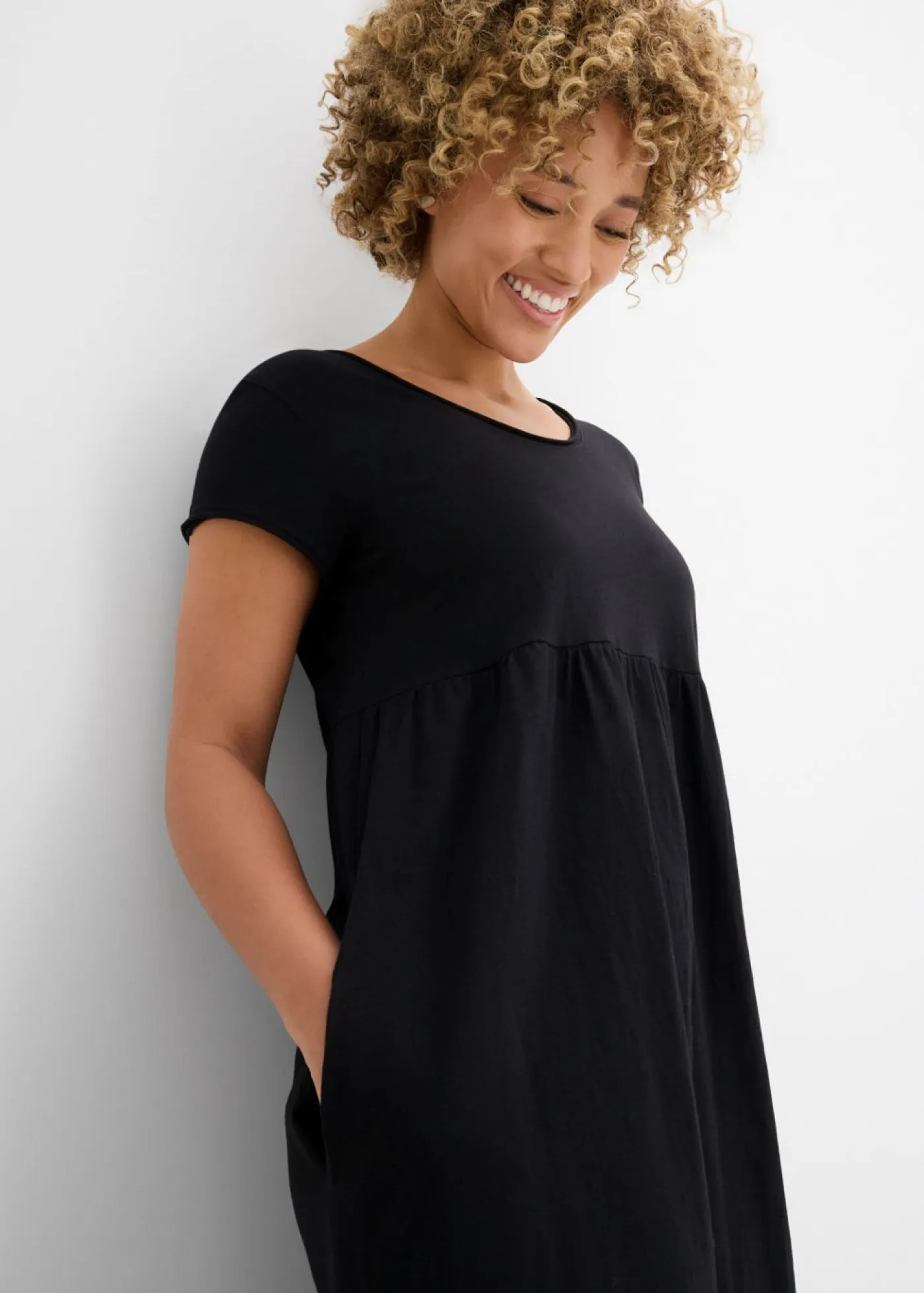 bonprix bonprix Vestidos|Tallas Pequeñas>Vestido midi de algodón orgánico puro Negro