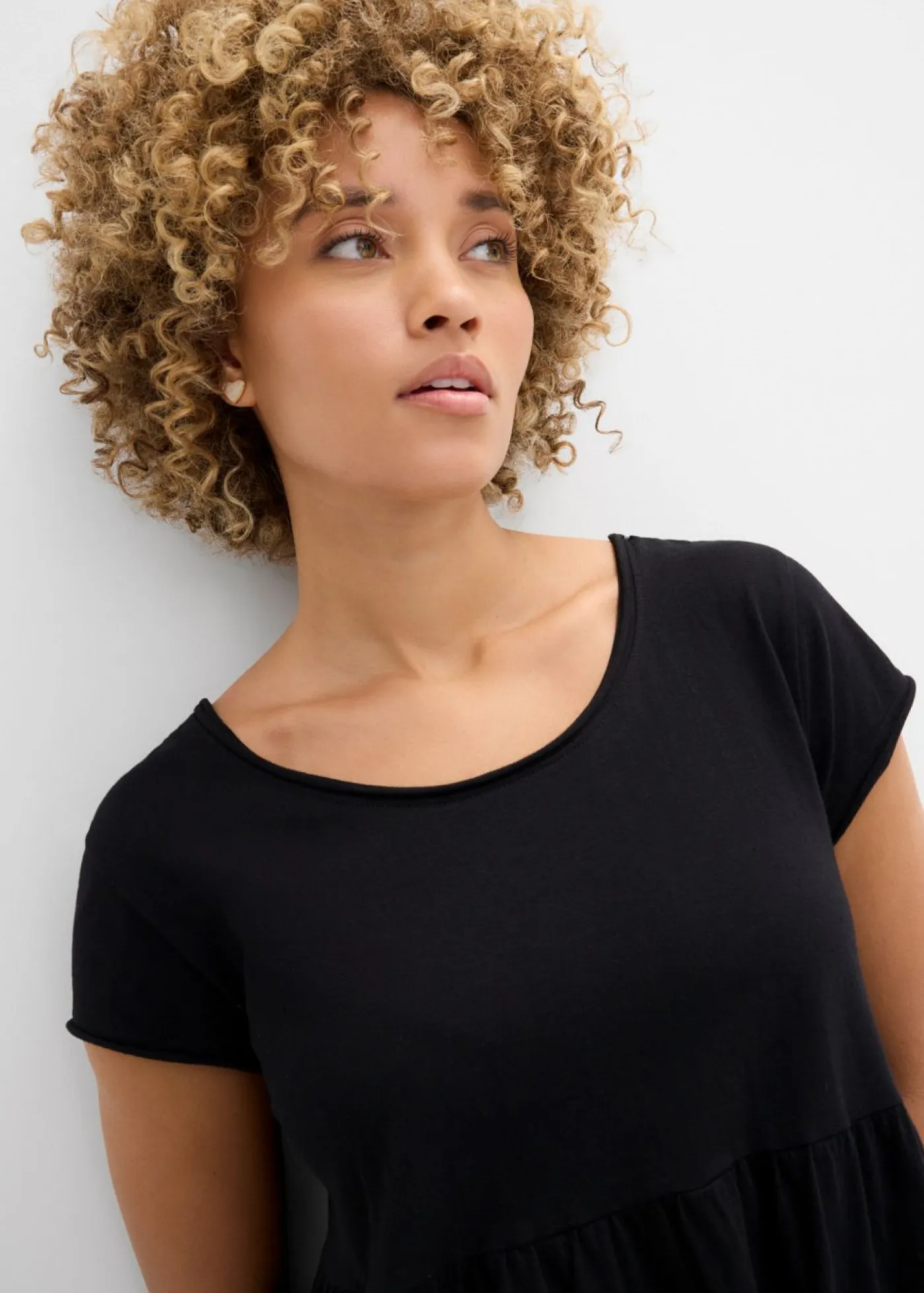 bonprix bonprix Vestidos|Tallas Pequeñas>Vestido midi de algodón orgánico puro Negro