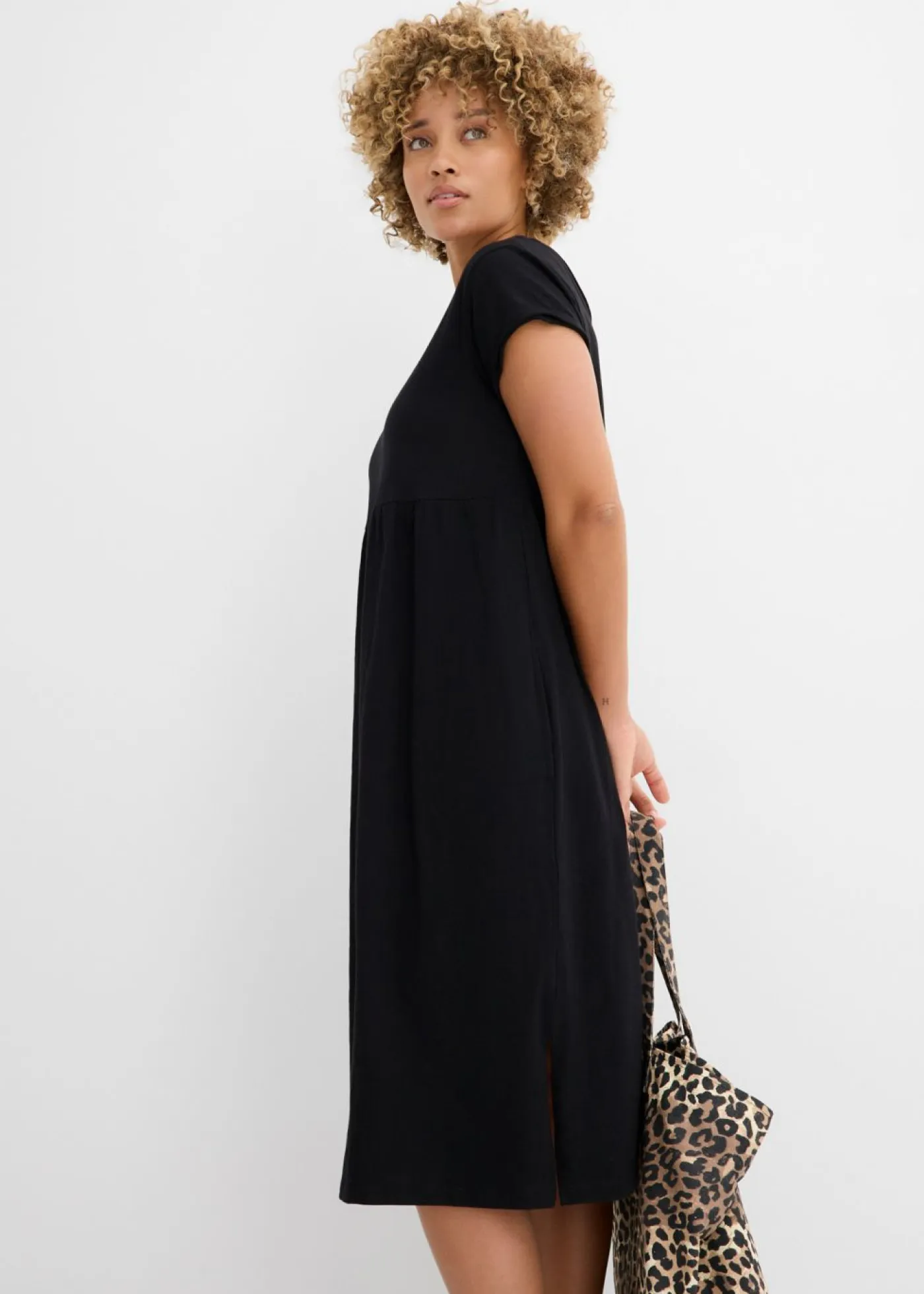 bonprix bonprix Vestidos|Tallas Pequeñas>Vestido midi de algodón orgánico puro Negro