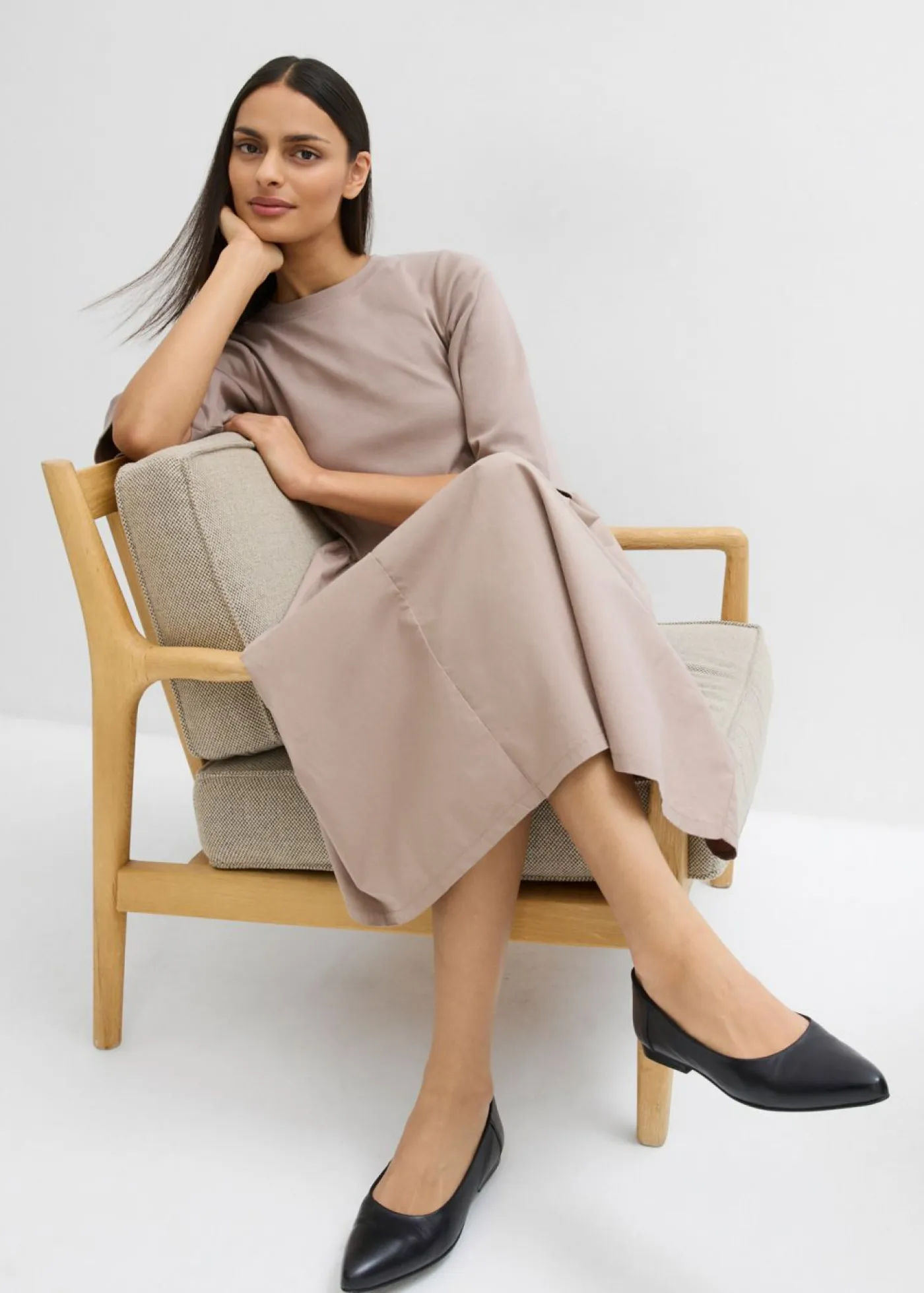 bonprix bonprix Esenciales|Vestidos>Vestido midi de algodón puro rosa cristal