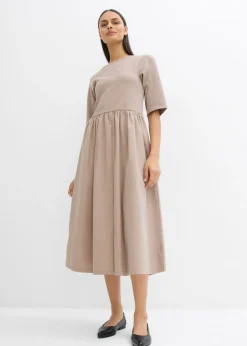 bonprix bonprix Esenciales|Vestidos>Vestido midi de algodón puro Marrón grisáceo