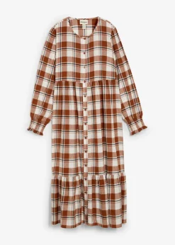 bonprix bonprix Vestidos>Vestido midi de franela marrón ladrillo a cuadros