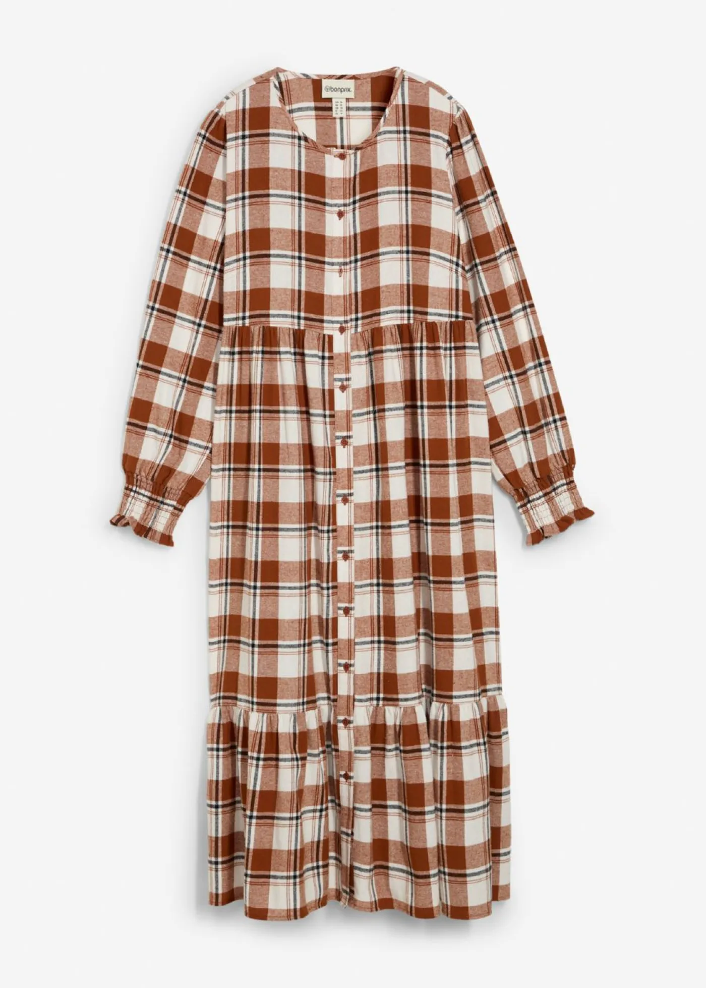 bonprix bonprix Vestidos>Vestido midi de franela marrón ladrillo a cuadros
