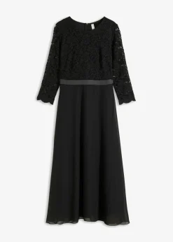 bonprix bonprix Tallas Pequeñas|Ropa Elegante>Vestido midi de gasa fina con parte superior de encaje Negro