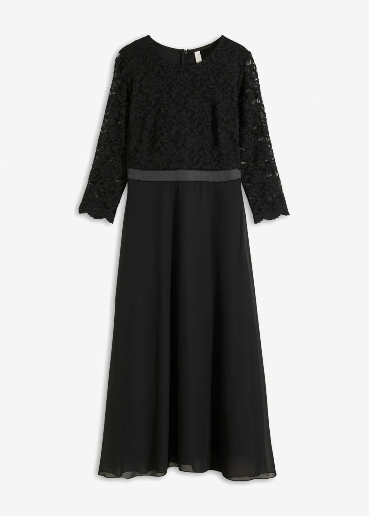 bonprix bonprix Tallas Pequeñas|Ropa Elegante>Vestido midi de gasa fina con parte superior de encaje Negro