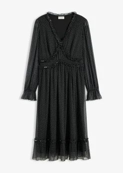 bonprix bonprix Vestidos>Vestido midi de malla negro - blanco topos