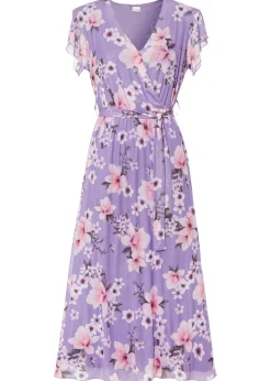 bonprix bonprix Vestidos>Vestido midi de malla estampado púrpura con flores