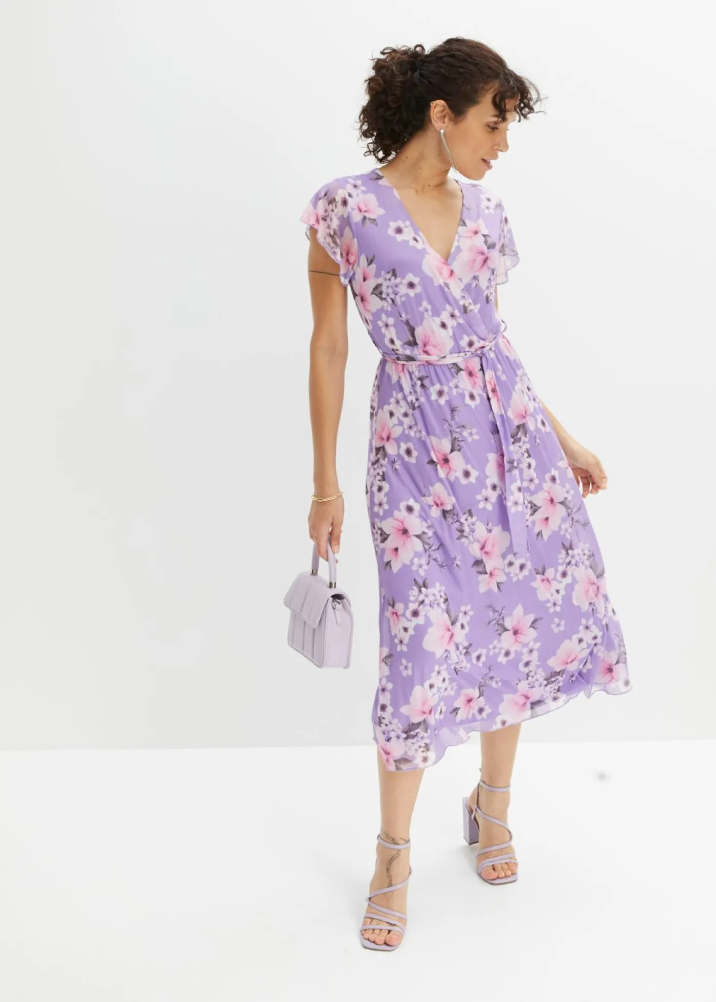 bonprix bonprix Vestidos>Vestido midi de malla estampado púrpura con flores