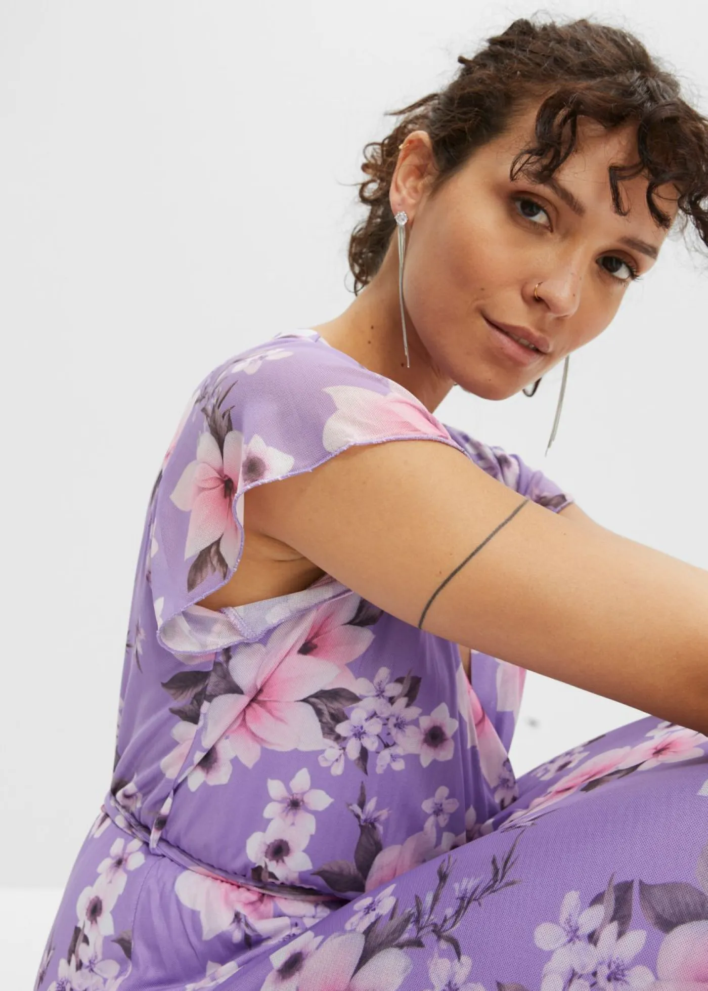 bonprix bonprix Vestidos>Vestido midi de malla estampado púrpura con flores