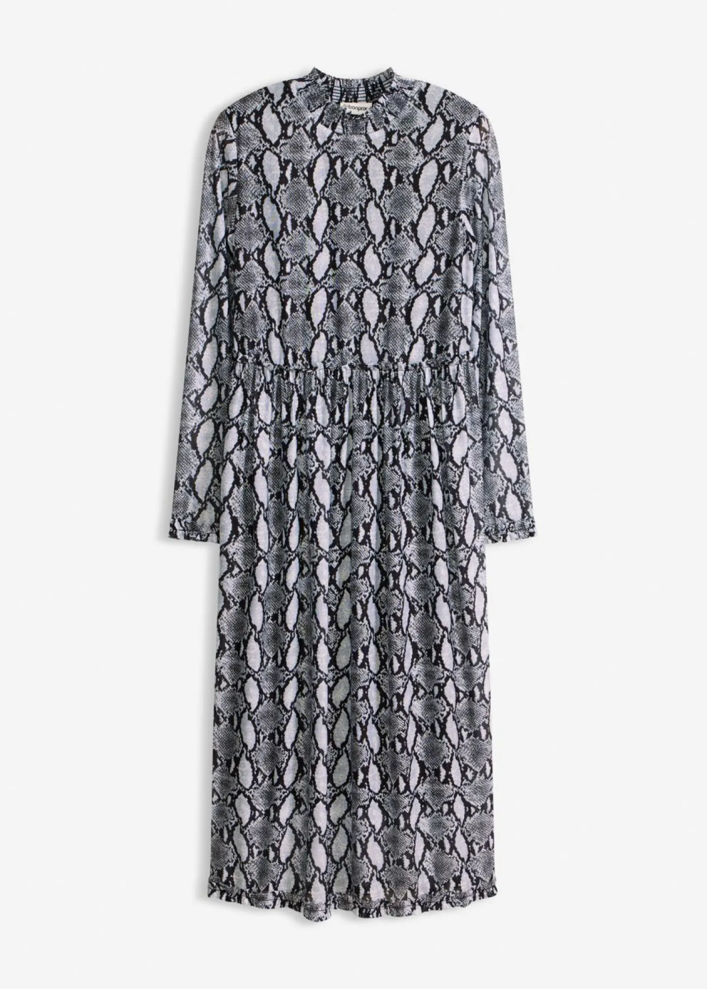 bonprix bonprix Vestidos>Vestido midi de malla suave Negro-blanco con estampado de serpiente