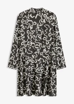 bonprix bonprix Vestidos>Vestido midi de mezcla de viscosa fluida Negro-blanco con estampado gráfico