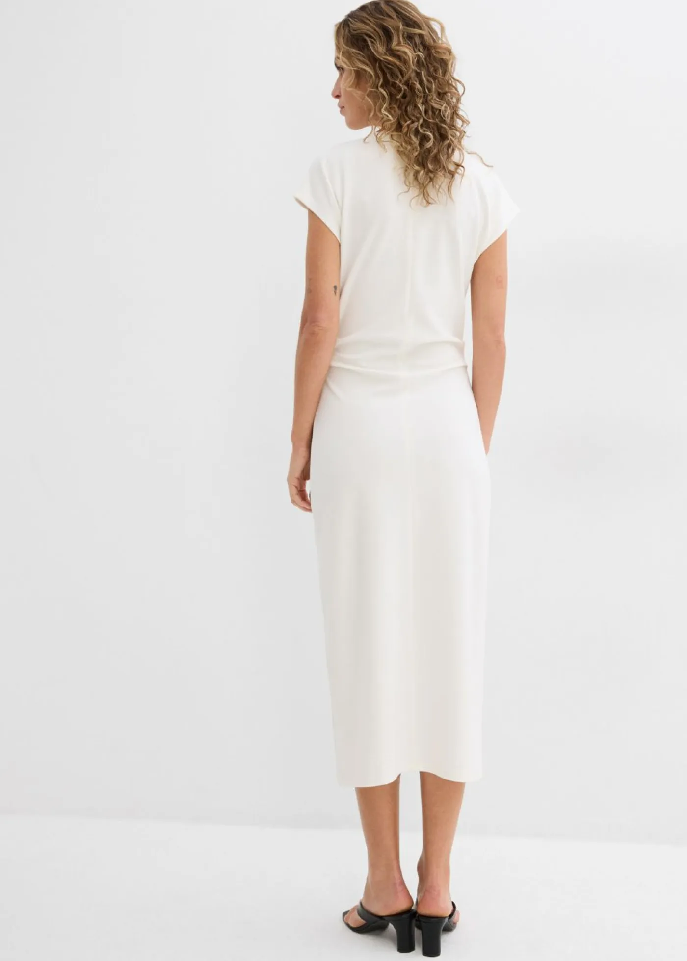 bonprix bonprix Esenciales|Vestidos>Vestido midi de mezcla de viscosa suave Blanco lana