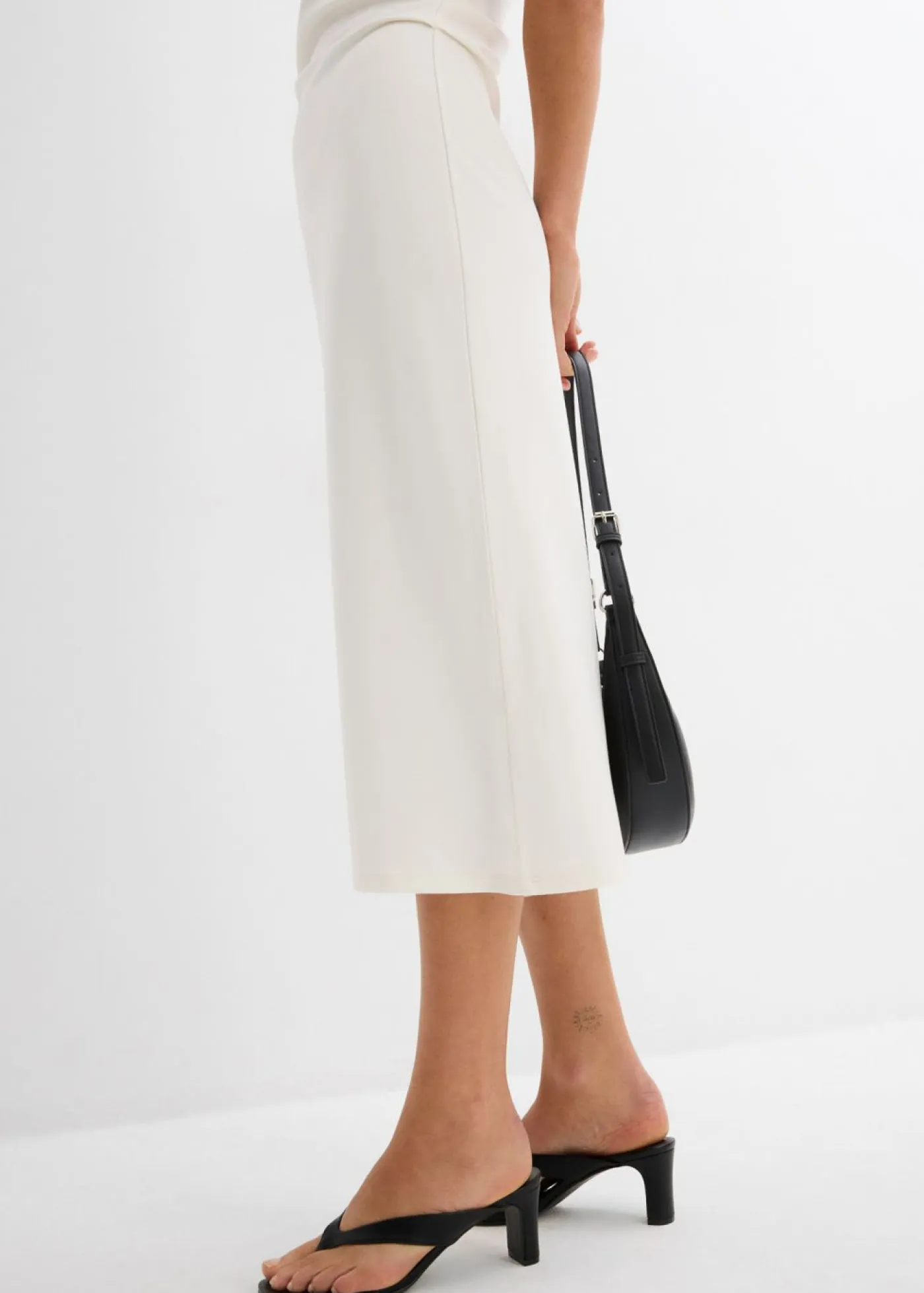 bonprix bonprix Esenciales|Vestidos>Vestido midi de mezcla de viscosa suave Blanco lana