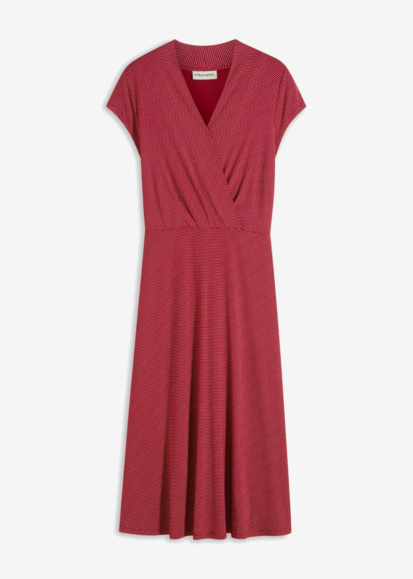 bonprix bonprix Vestidos>Vestido midi de mezcla de viscosa Rojo atardecer/blanco de lunares