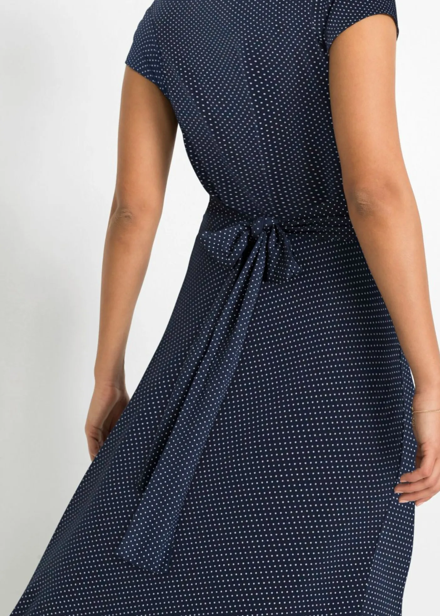 bonprix bonprix Vestidos>Vestido midi de mezcla de viscosa Rojo atardecer/blanco de lunares