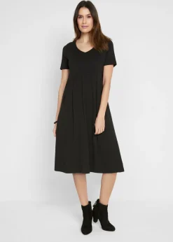 bonprix bonprix Vestidos>Vestido midi de punto de algodón Negro