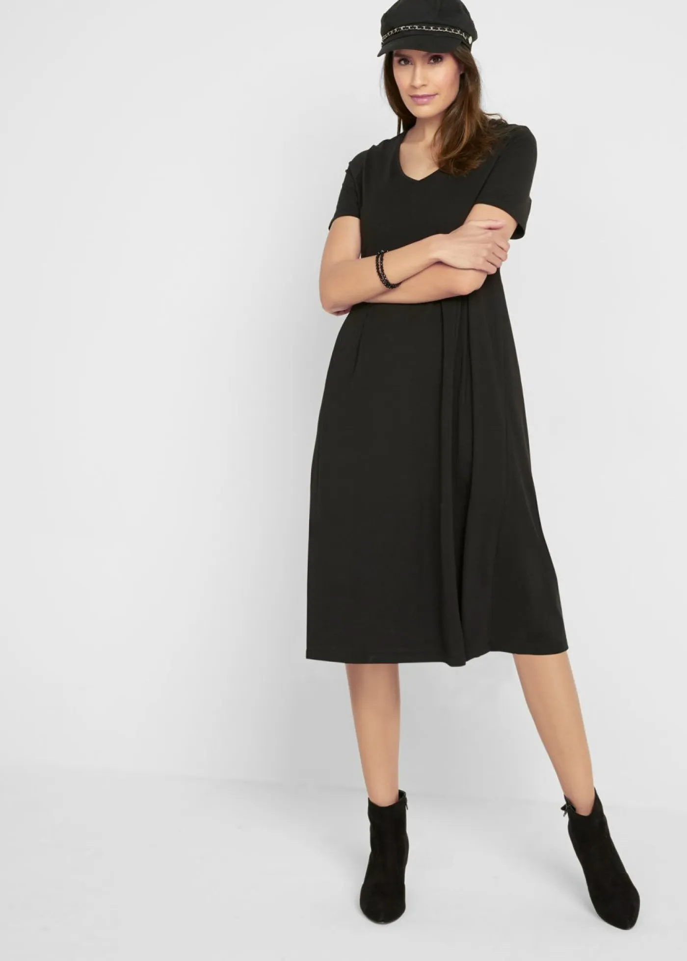 bonprix bonprix Vestidos>Vestido midi de punto de algodón Negro