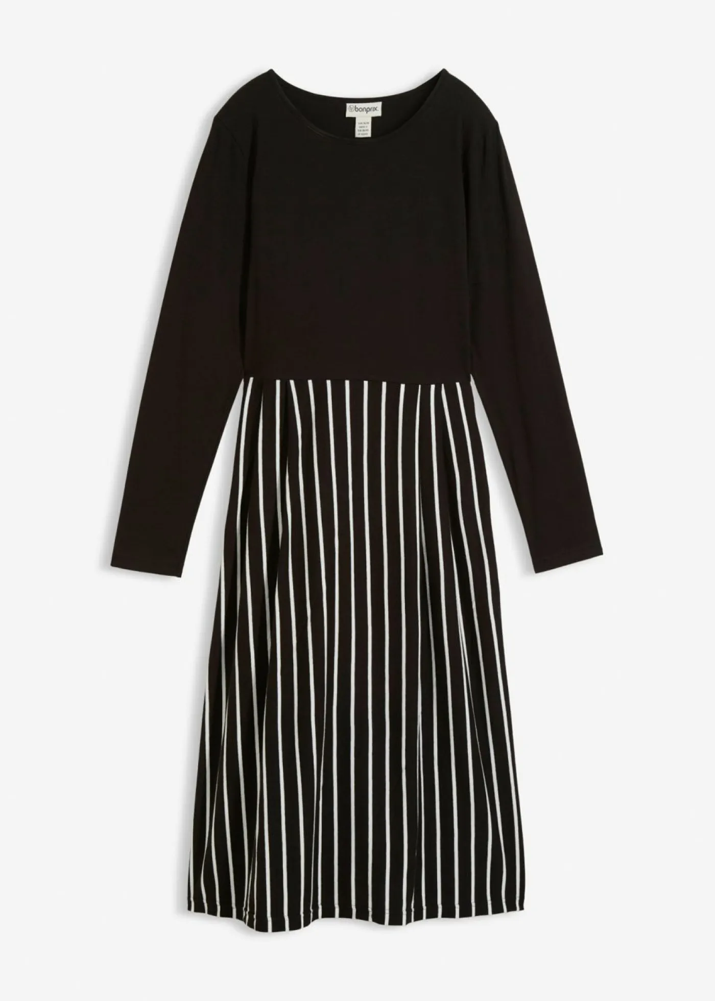 bonprix bonprix Vestidos|Tallas Pequeñas>Vestido midi de punto de algodón negro-blanco lana con rayas