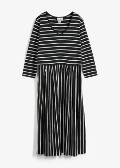 bonprix bonprix Vestidos>Vestido midi de punto de algodón negro-blanco lana con rayas