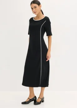 bonprix bonprix Vestidos>Vestido midi de Punto di Roma Negro-blanco lana