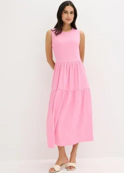 bonprix bonprix Vestidos>Vestido midi de punto estructurado con escote en la espalda Rosa