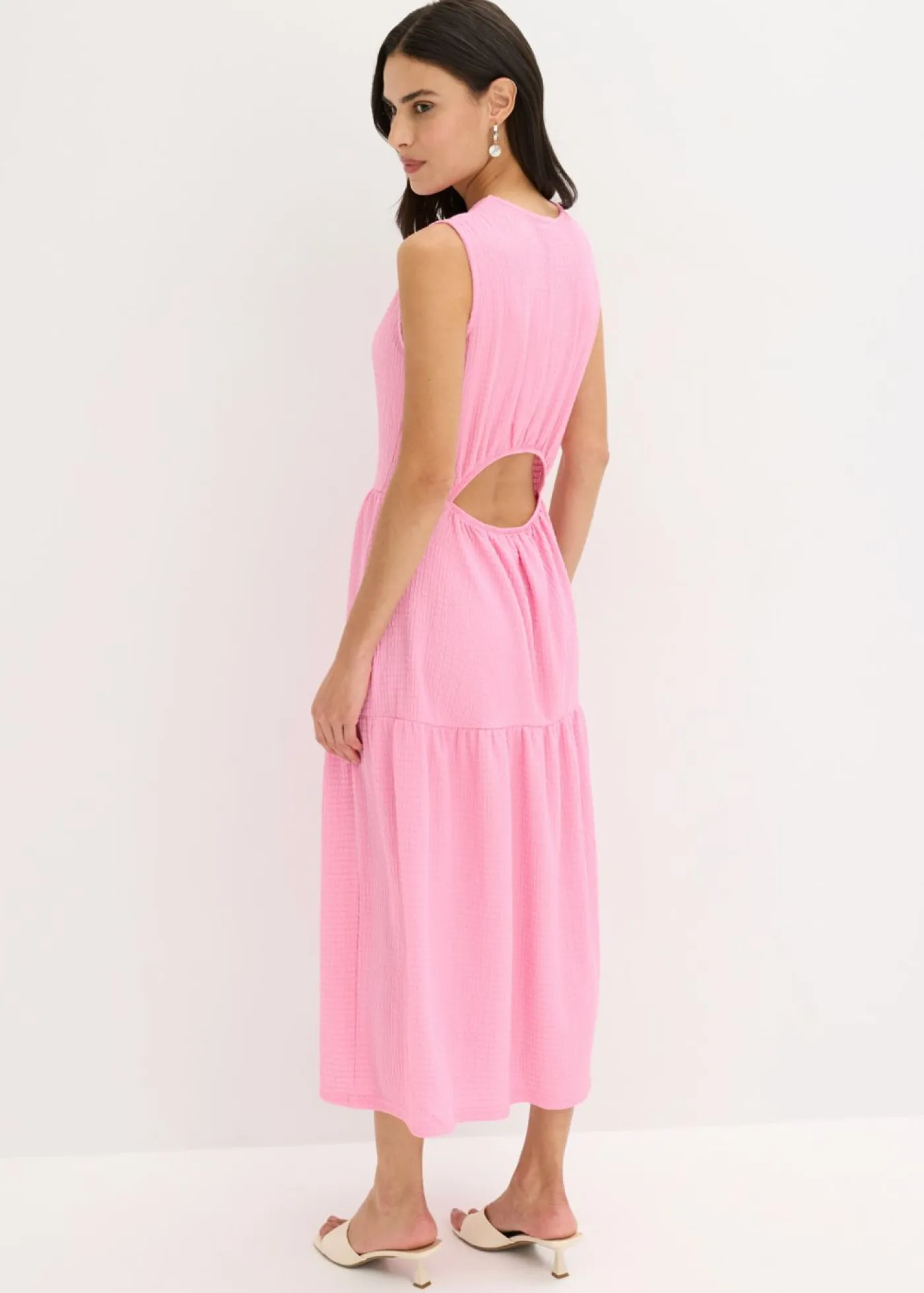 bonprix bonprix Vestidos>Vestido midi de punto estructurado con escote en la espalda Rosa