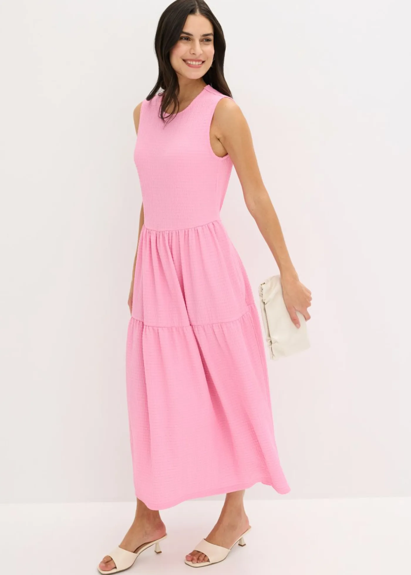 bonprix bonprix Vestidos>Vestido midi de punto estructurado con escote en la espalda Rosa
