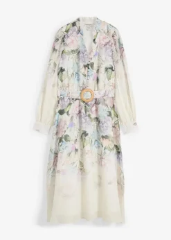 bonprix bonprix Premium|Vestidos>Vestido midi de ramio (conjunto de 2 piezas con cinturón) Lila empolvado