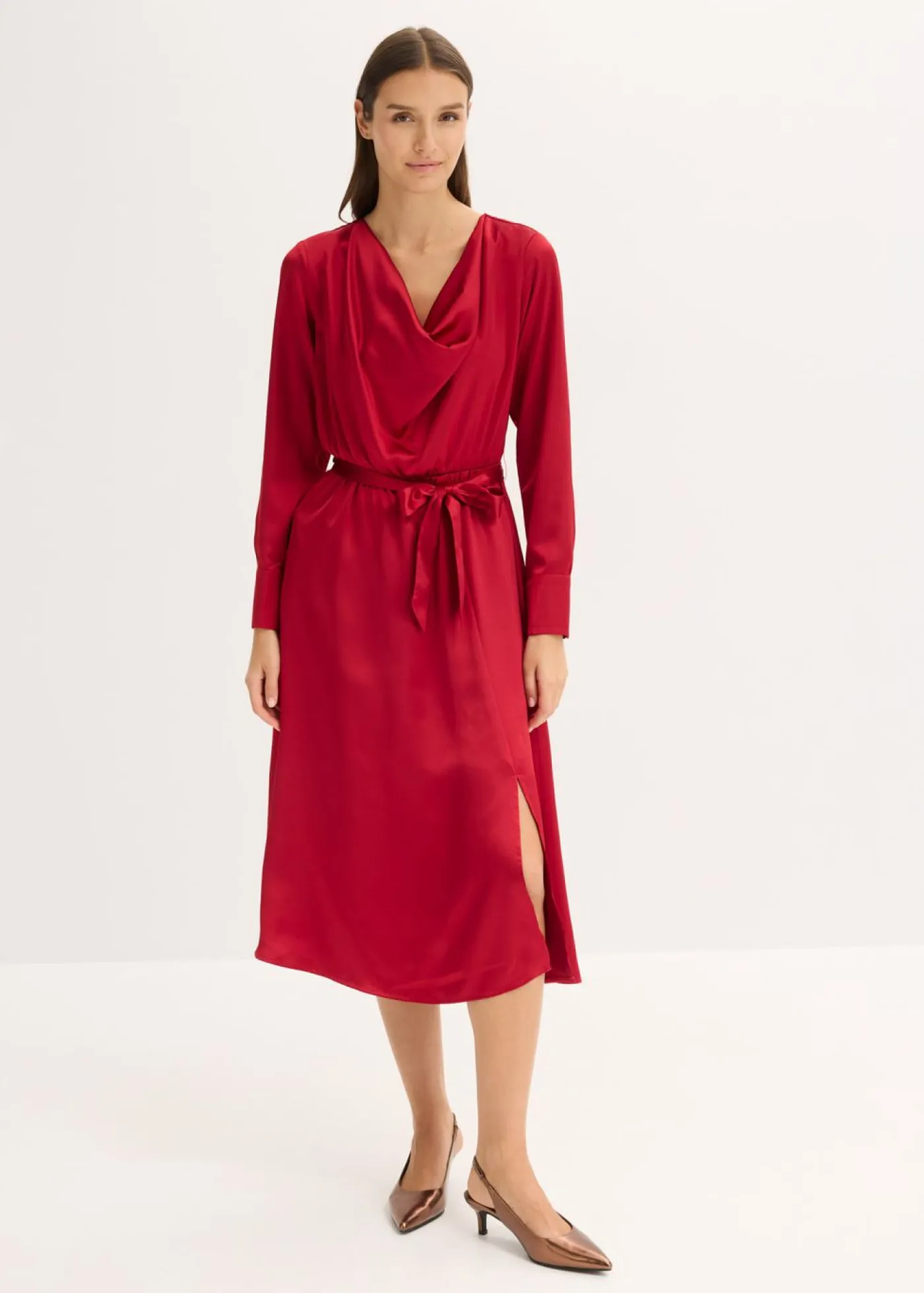 bonprix bonprix Vestidos>Vestido midi de satén brillante rojo cayena