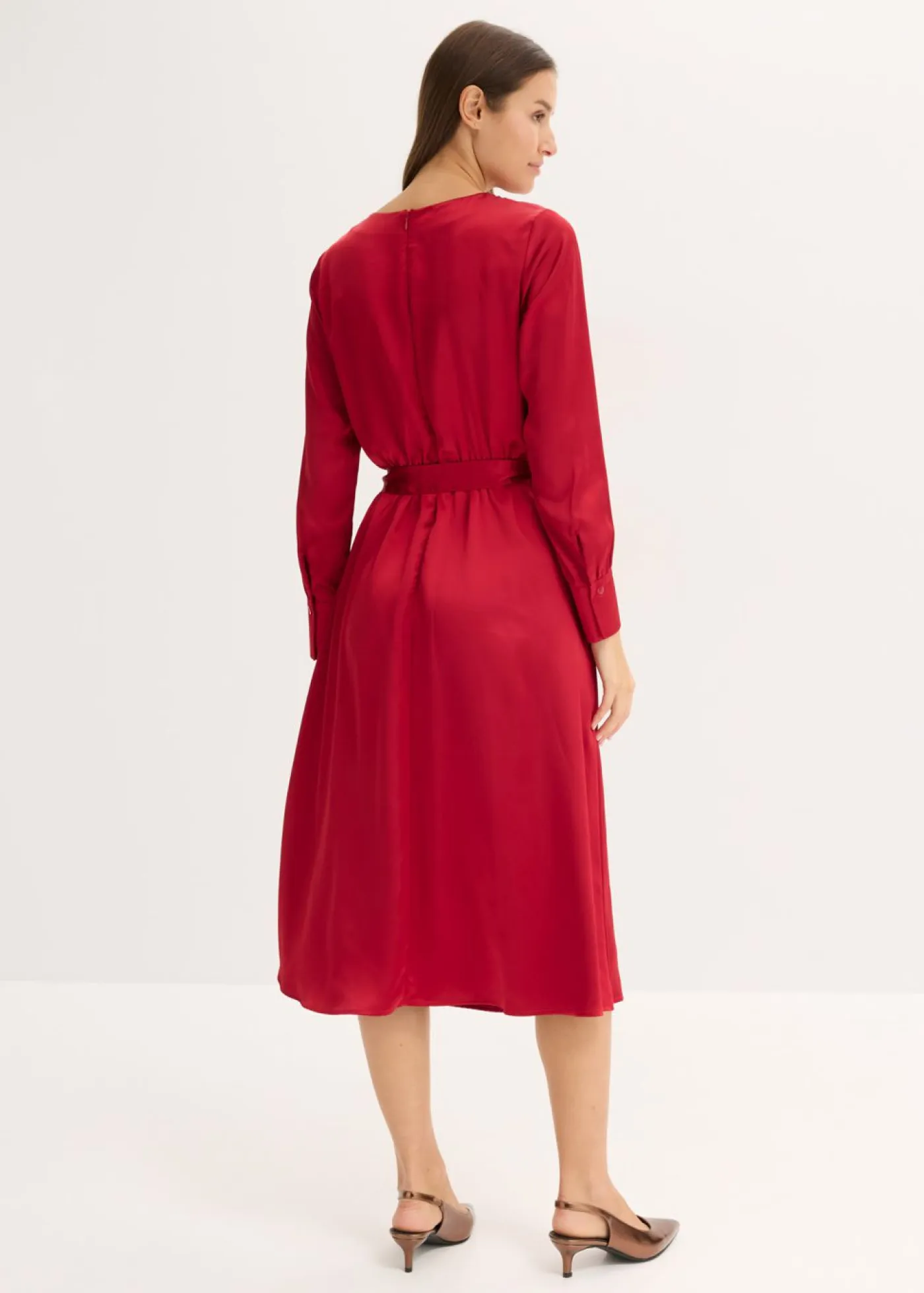 bonprix bonprix Vestidos>Vestido midi de satén brillante rojo cayena