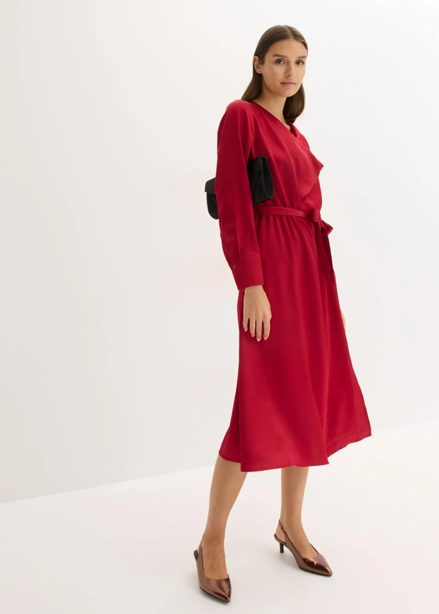 bonprix bonprix Vestidos>Vestido midi de satén brillante rojo cayena