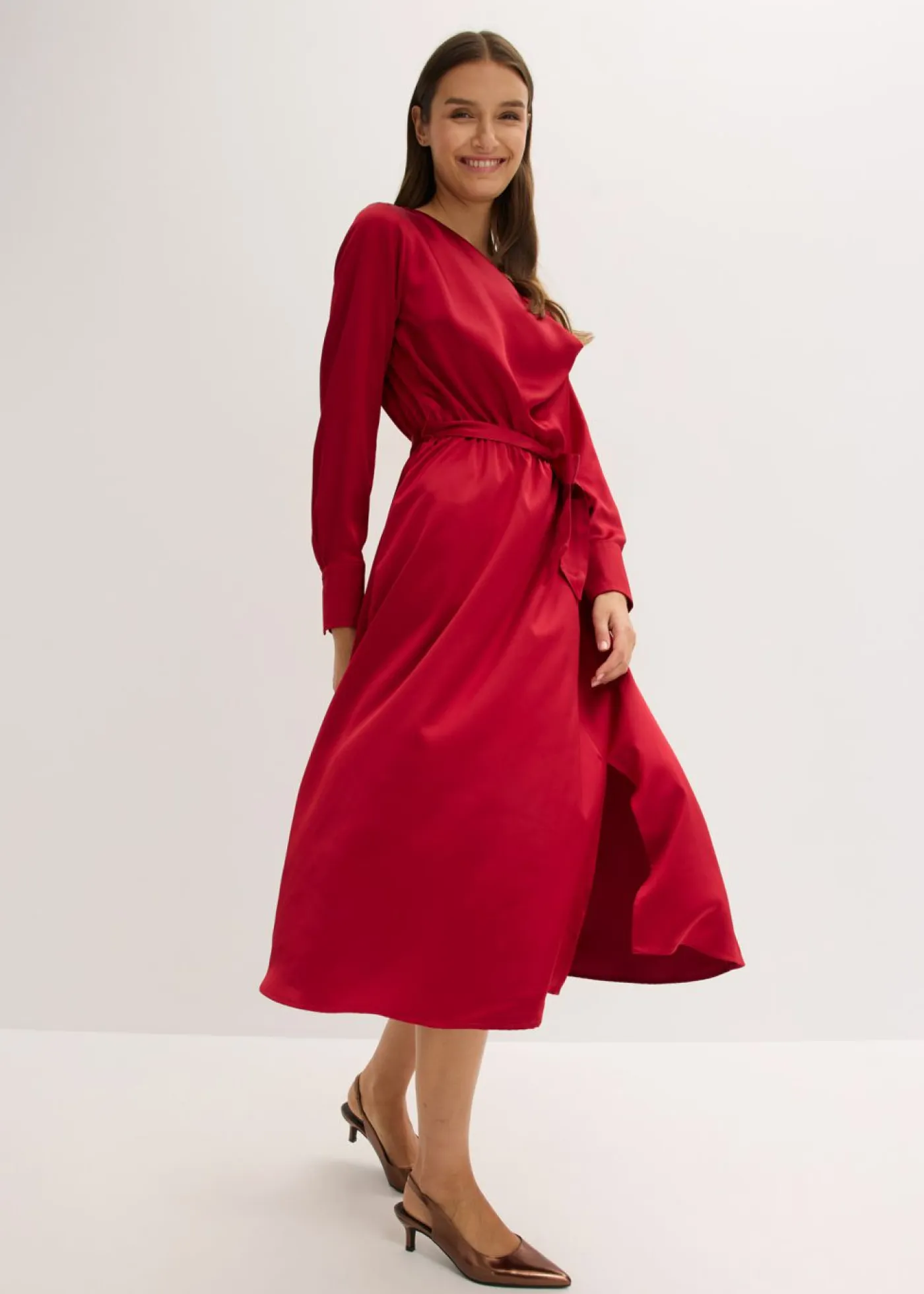 bonprix bonprix Vestidos>Vestido midi de satén brillante rojo cayena