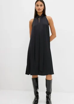 bonprix bonprix Esenciales|Vestidos>Vestido midi de satén de mezcla de viscosa Negro