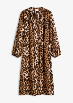 bonprix bonprix Vestidos>Vestido midi de satén fluido estampado leo marrón