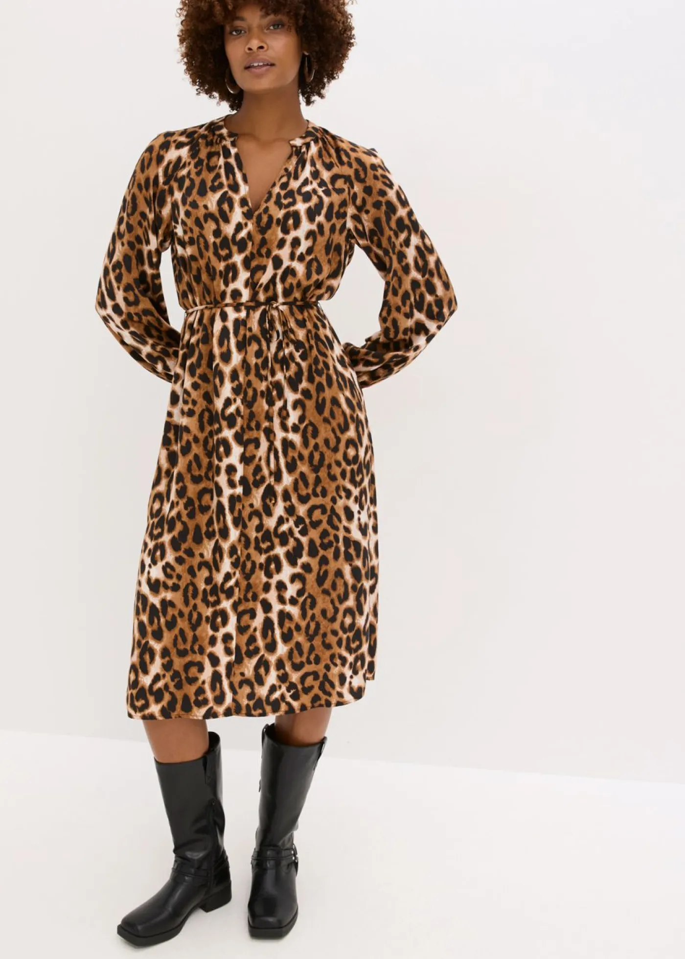 bonprix bonprix Vestidos>Vestido midi de satén fluido estampado leo marrón