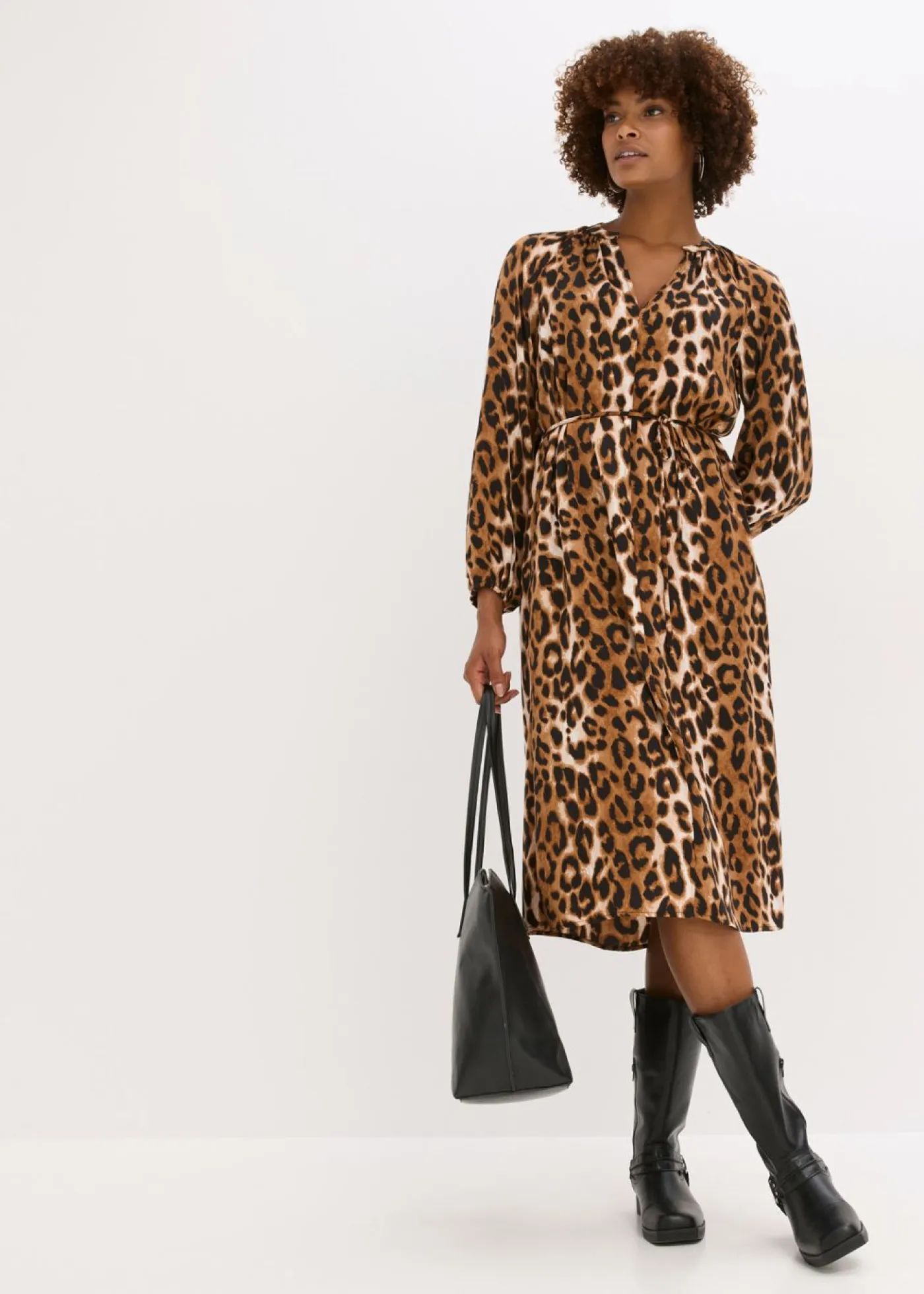 bonprix bonprix Vestidos>Vestido midi de satén fluido estampado leo marrón