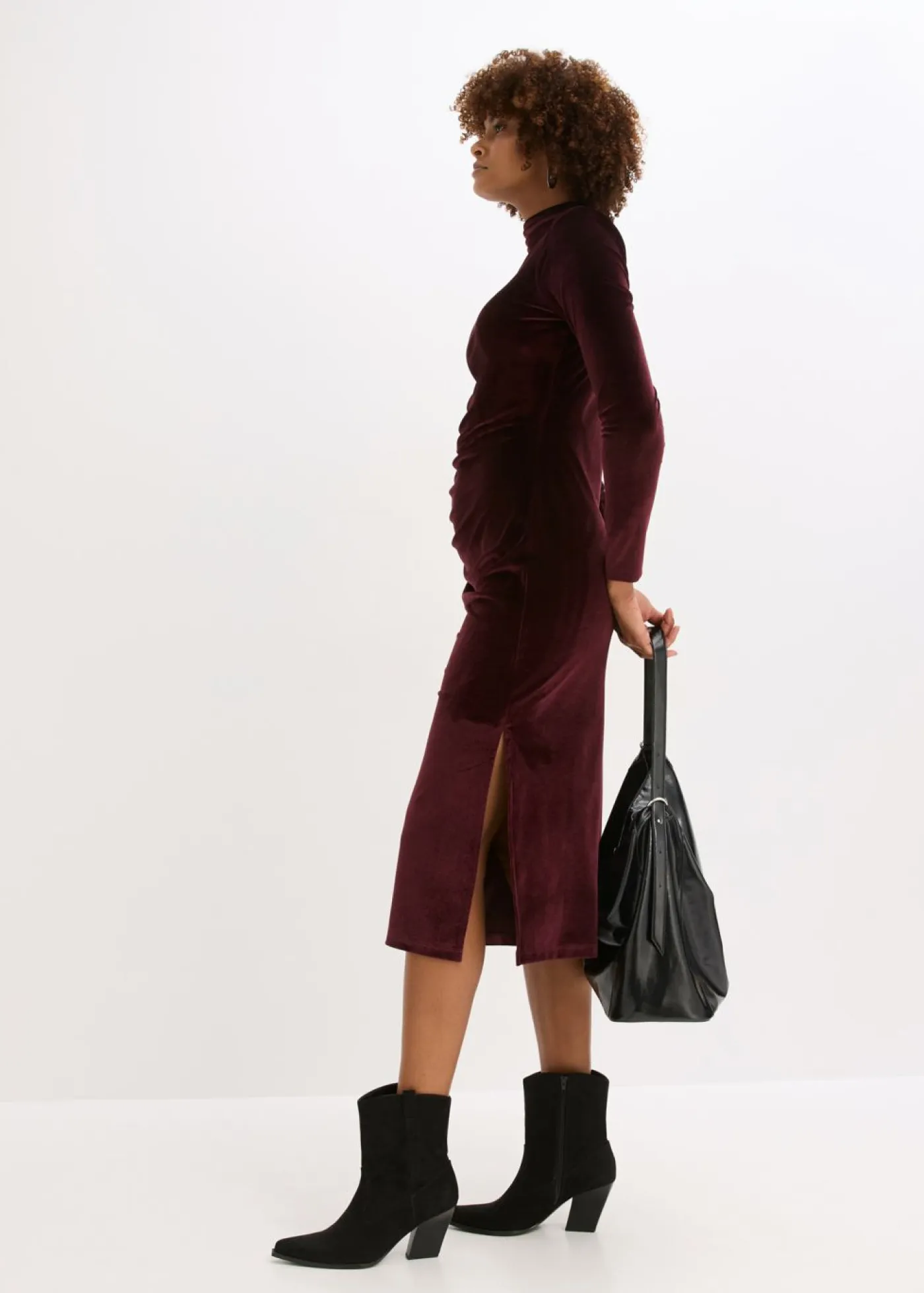 bonprix bonprix Vestidos>Vestido midi de terciopelo suave Burdeos