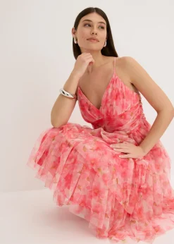 Mujer bonprix bonprix Vestido midi de tul fino con volantes