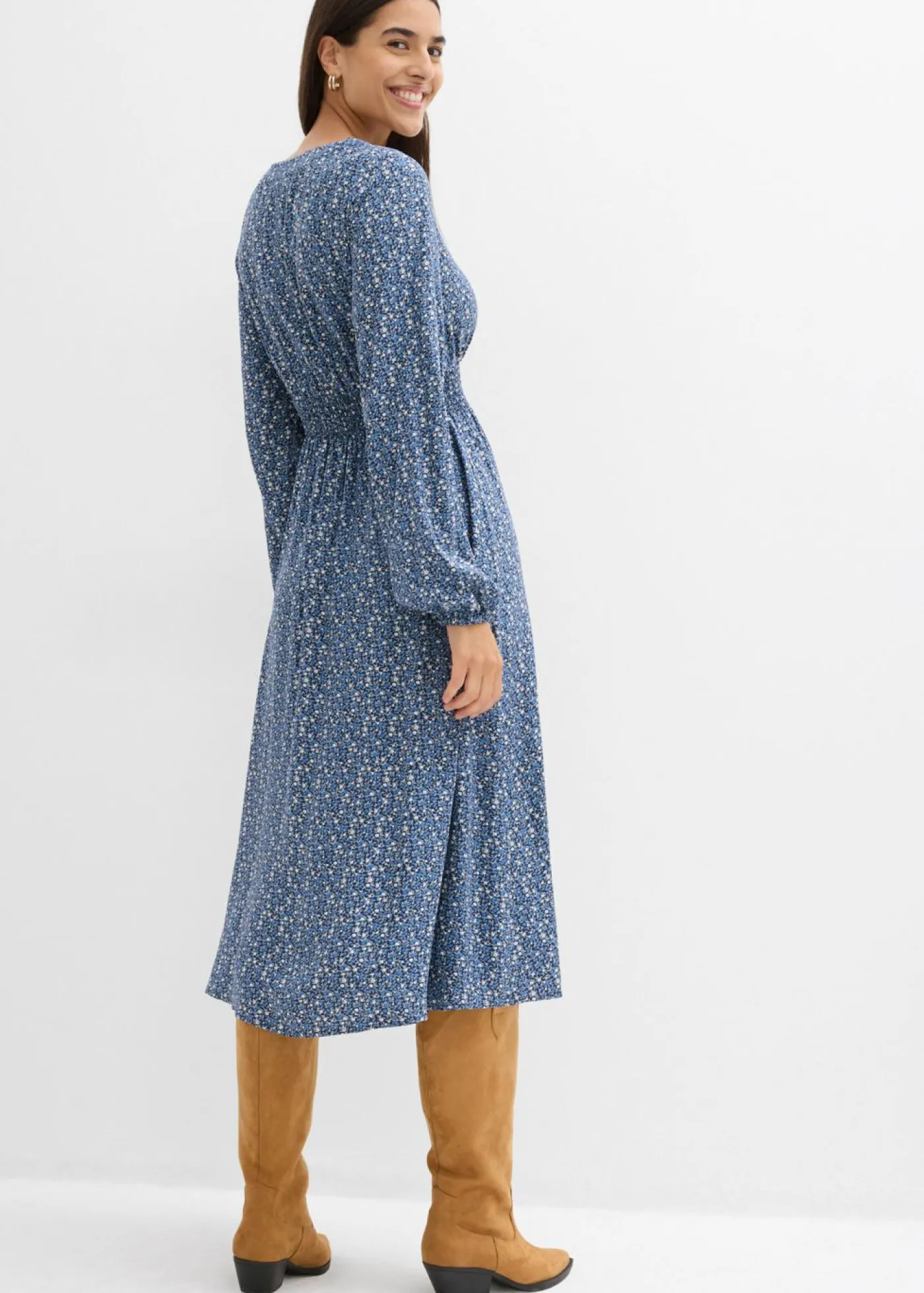 bonprix bonprix Vestidos>Vestido midi de viscosa fluida azul marino-azul cristal-blanco lana-gris plata-musgo mate