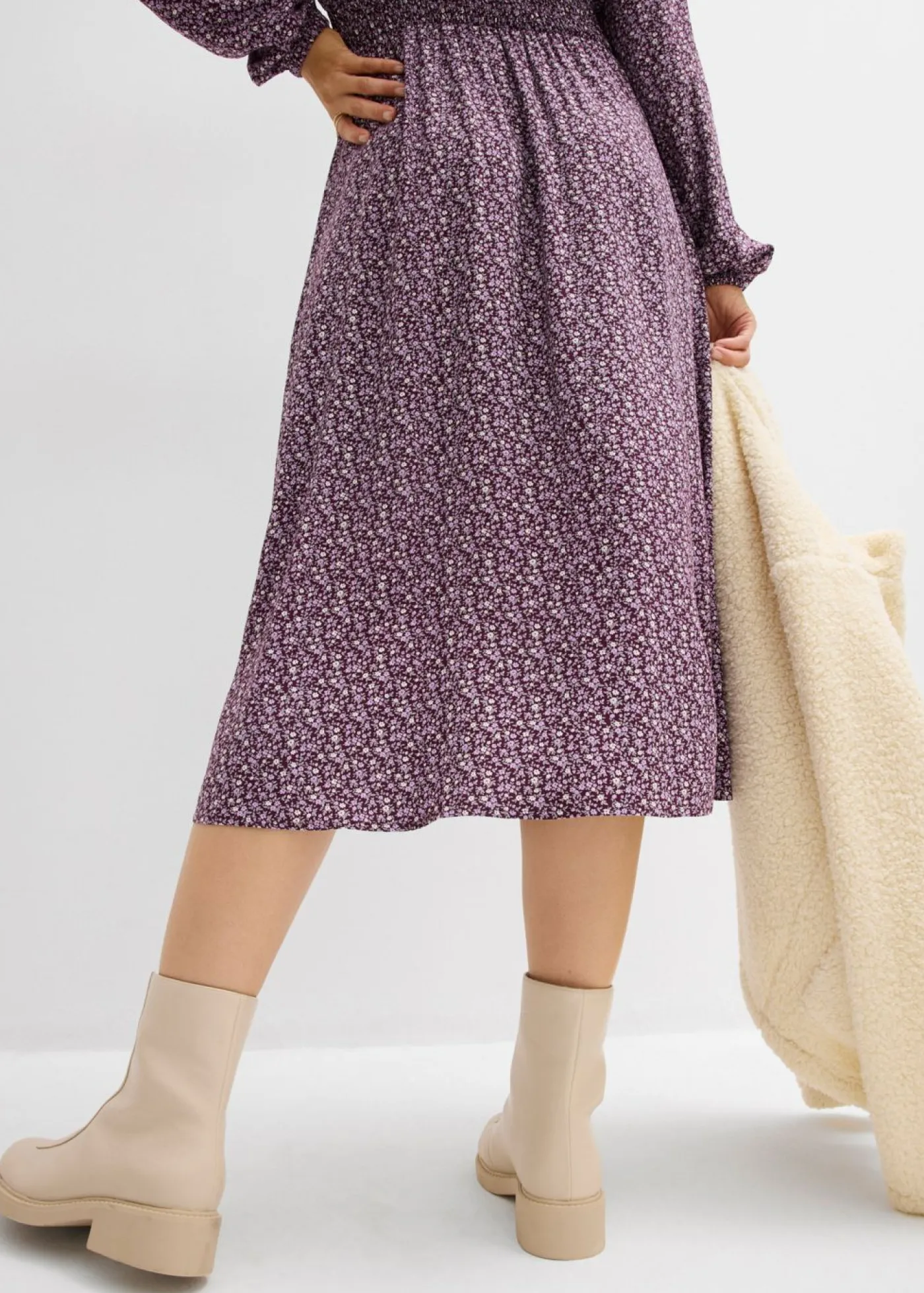 bonprix bonprix Vestidos>Vestido midi de viscosa fluida rojo burdeos-blanco lana-gris plata-musgo mate