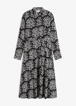 bonprix bonprix Vestidos>Vestido midi de viscosa fluida Negro-blanco