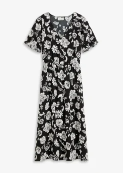 bonprix bonprix Vestidos>Vestido midi estampado negro-blanco con flores
